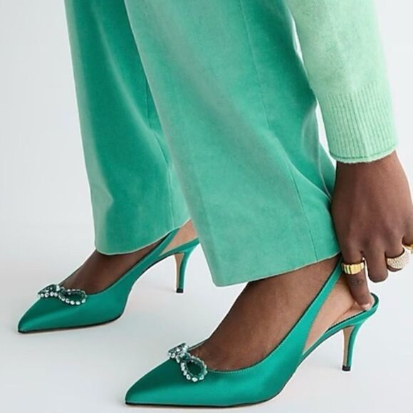 J Crew Colette Slingback Pumps with Crystal Bow NIB - Picture 2 of 11